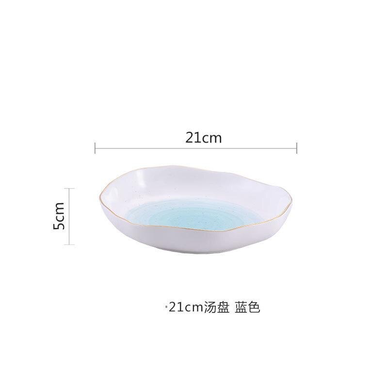 Marble Plates Ceramic Dinner Set Gold Inlay Porcelain Dessert Plate Steak Salad Snack Cake Plates Tableware Dinnerware Sets: Soup plate blue
