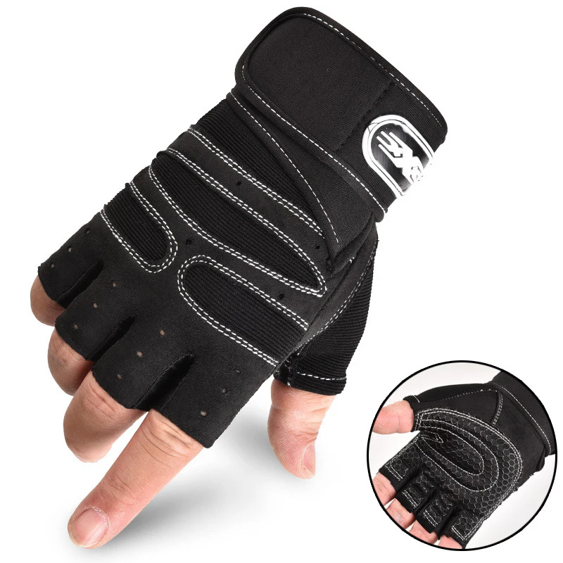 Gymhandschoenen voor dames heren Fitness Gewichtheffen Polsband Handschoenen Body Building Training Sportoefening Fietshandschoen Schokbestendig: Donkergrijs / L