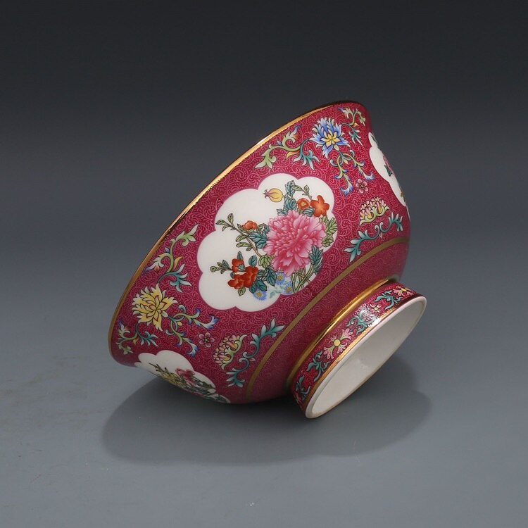 Qing Dynasty Qianlong Year Mark Bowl Pastel Color Flower Painting Gold Flower Pattern Bowl Antique Porcelain Collection