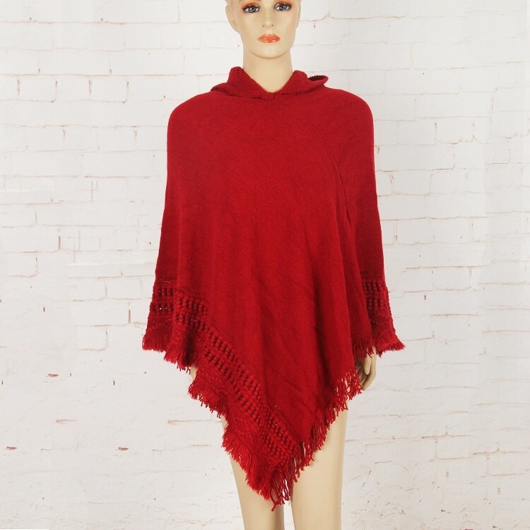 Women's Hooded Poncho Batwing Knit Shawl Cloak Coat Knitwear Cape free size