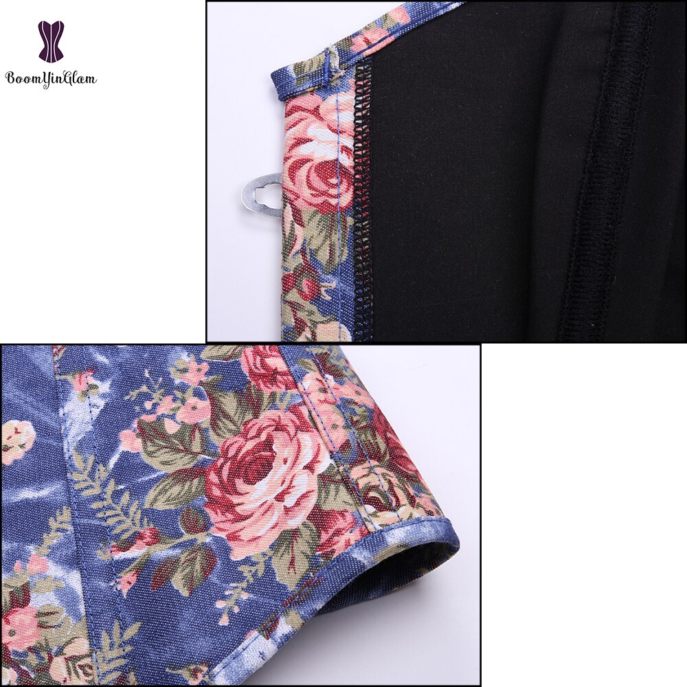Kjøp to fikk en gratis korsetter floral lolita sexy korset elastisk utbenet gorset rose blomst utskrift kvinner jente antrekk busk bustier