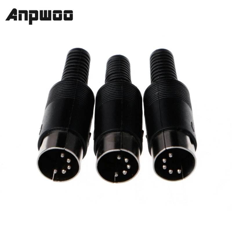 Anpwoo 3 Pcs Din Male Plug Wire Connector Met Plastic Handvat Kabel Connector 5 Pin Met Plastic Handvat