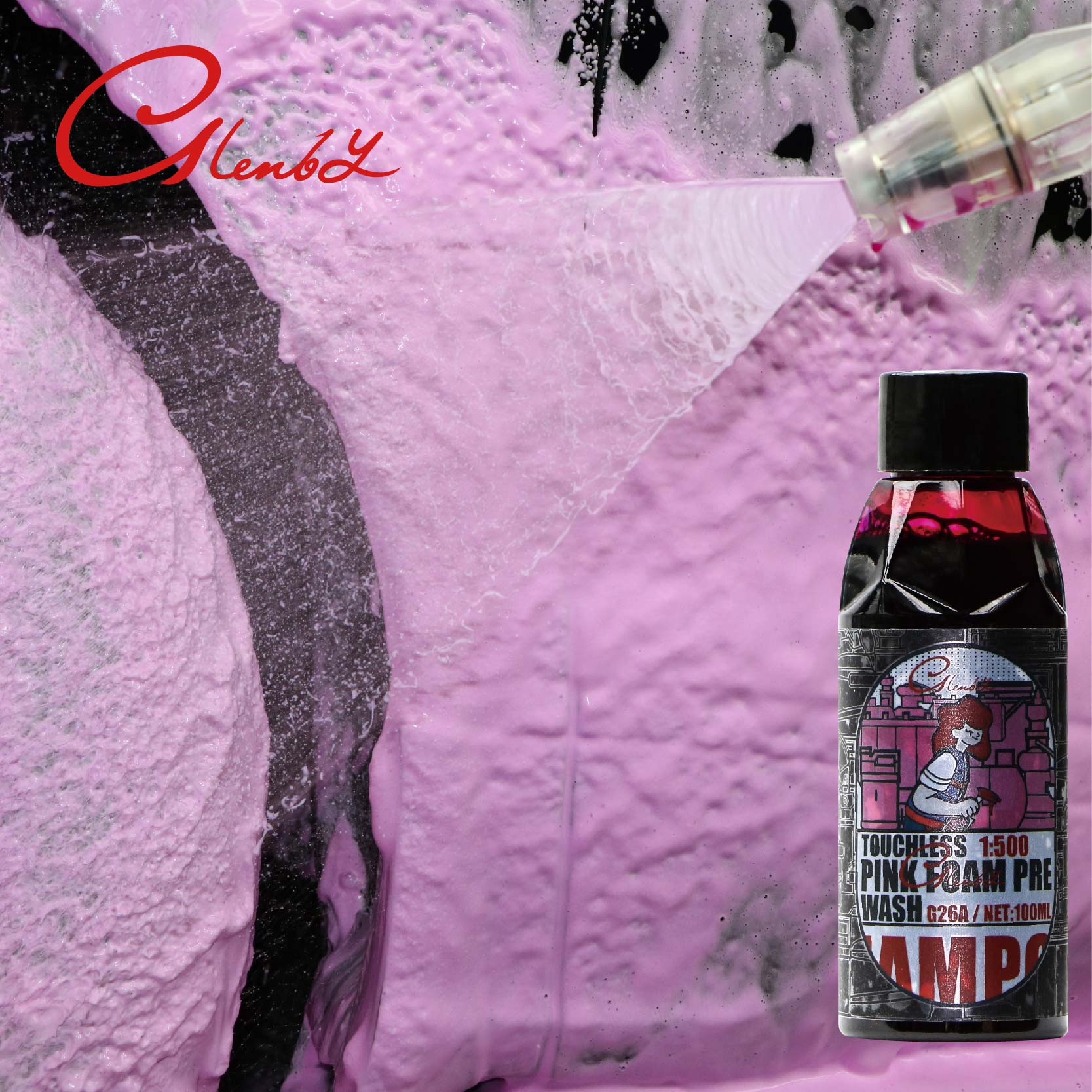 Savon de lavage de voiture en mousse de nettoyage de surface de pré-lotion rose, suppression de sédiments, adapté aux voitures, camions, motos, camping-car, etc.