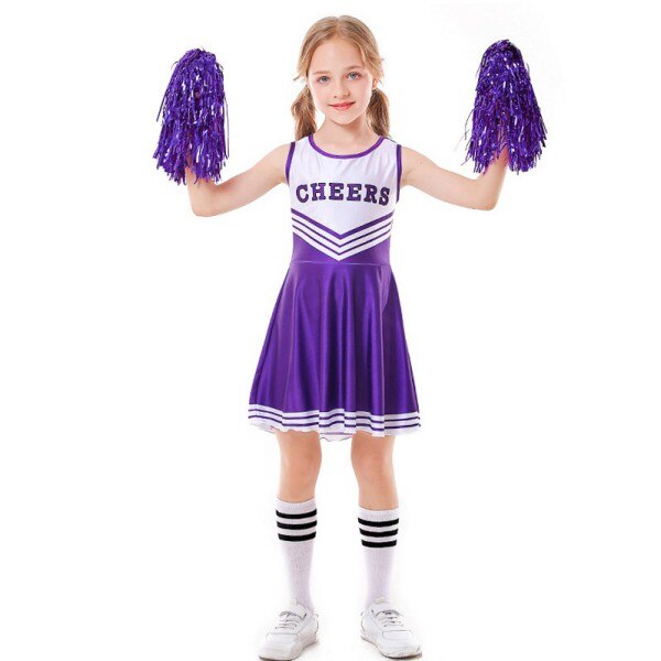 Children Cheerleader Costume School Girl Outfits Fancy Dress Cheer Leader Uniform Team Sports Uniforms Belly Button Tight Skirt: Z4