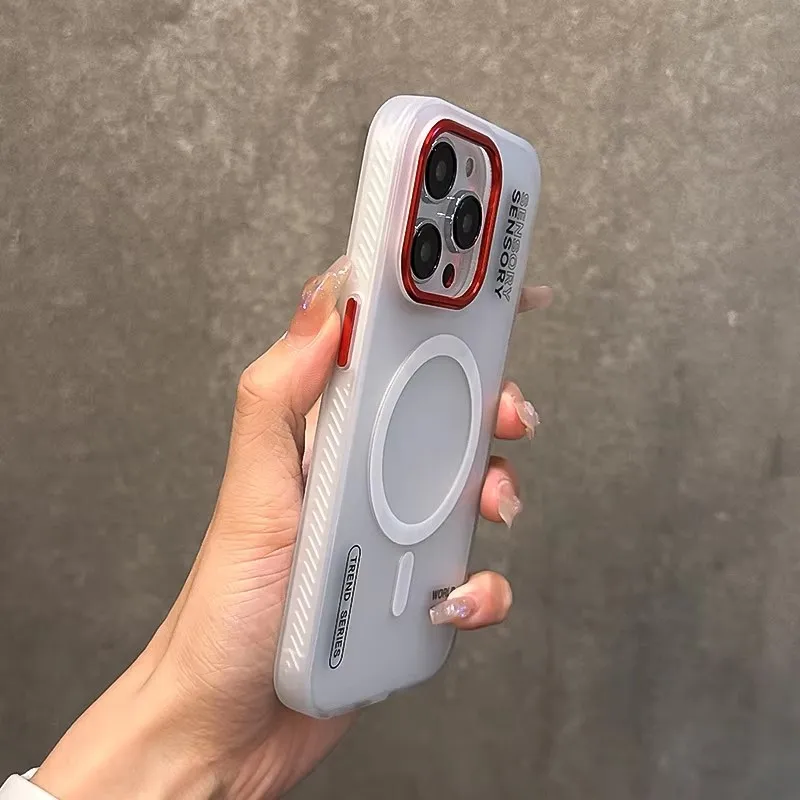 Para Magsafe funda magnética de armadura de para iPhone 16 ProMax 15 14 13 12 Pro Max Plus funda mate de carga inalámbrica cubierta de lente de Metal