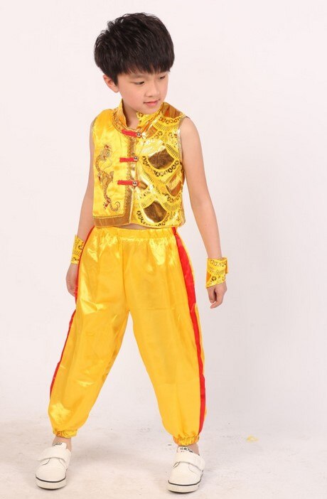 Rot Kinder junge Wushu Kostüm Kimono Judo kleidung Chinesischen Kung Fu Anzug Tai Chi bühne kostüm Kampfkunst Uniform mit drachen: yellow / S