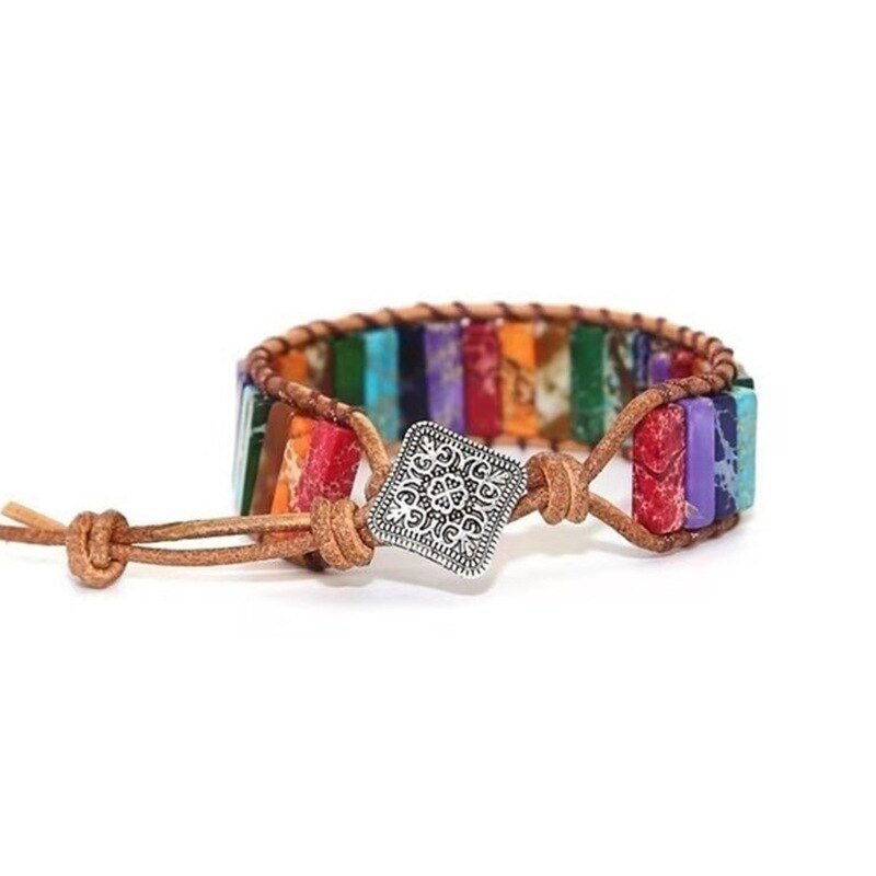Milangirl chakra pulseira jóias artesanal multi cor natural tubo de pedra contas envoltório pulseira casais pulseiras presentes