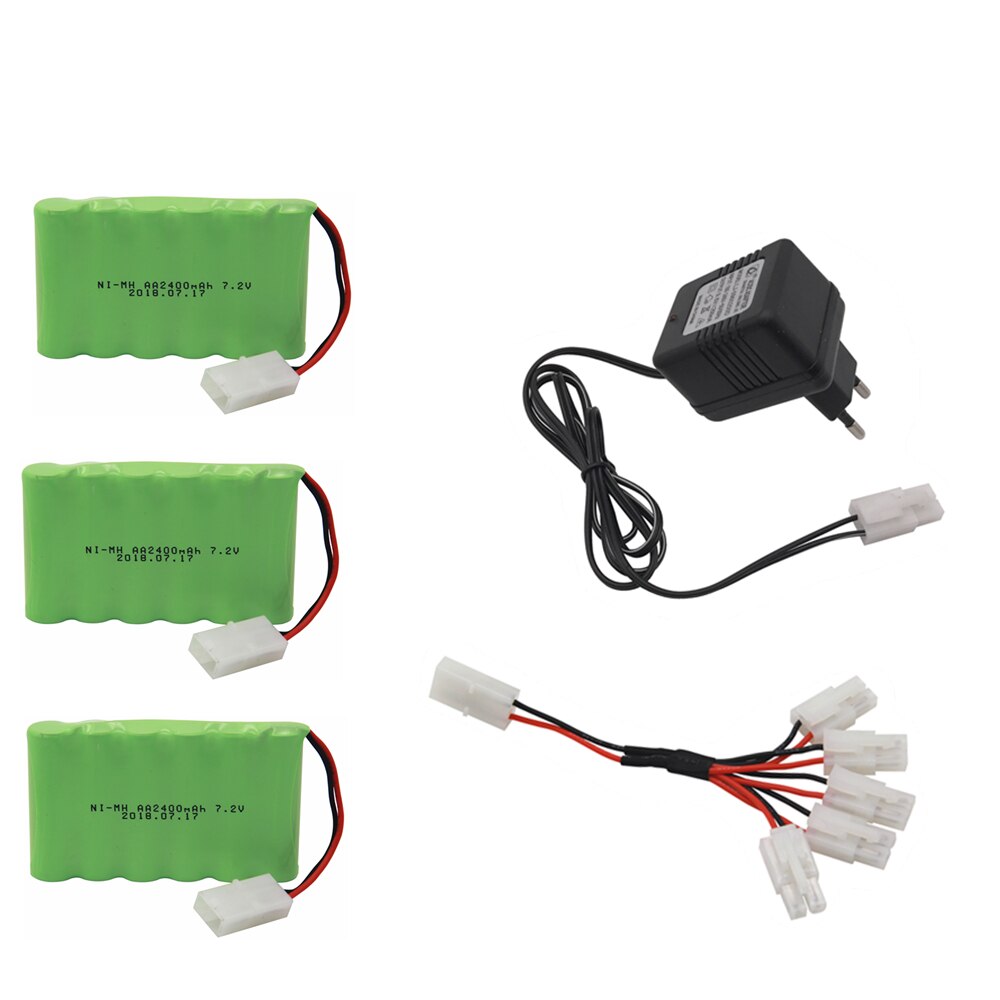 7.2v 2400 mah aa ni-mh batteri tamiya med oplader høj kapacitet elektrisk legetøj batteri fjernbetjent bilskib robot genopladelig 7.2 v: 3 stk eu