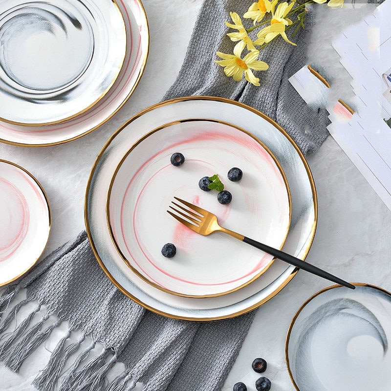 Scandinavische stijl keramische bord kom schotel keramische westerse plaat marmer dagelijks bord servies vee drainage fruitschaal