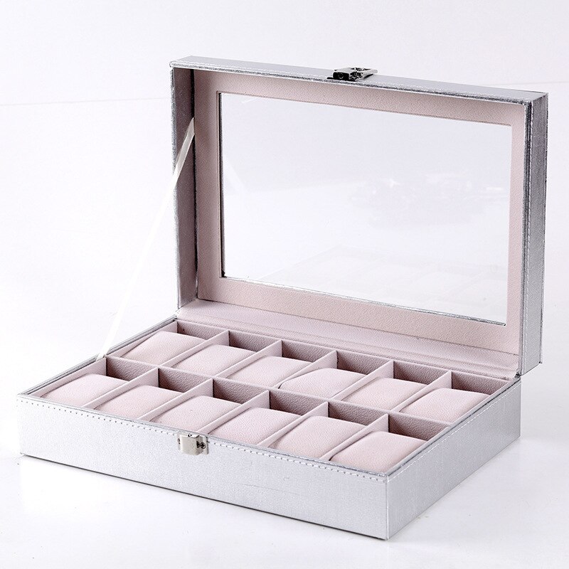 Caja de almacenamiento de relojes de pulsera para mujer, estuche especial de cuero PU rosa, para guardar joyas: white 12 slots