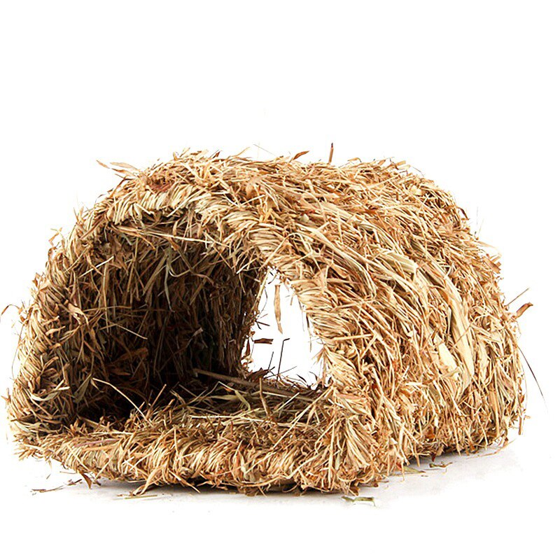 Rabbit Straw Hutch Chinchilla Straw House Guinea Pig Tunnel Winter Warm Straw Mat, 23cm x 19cm x 15cm