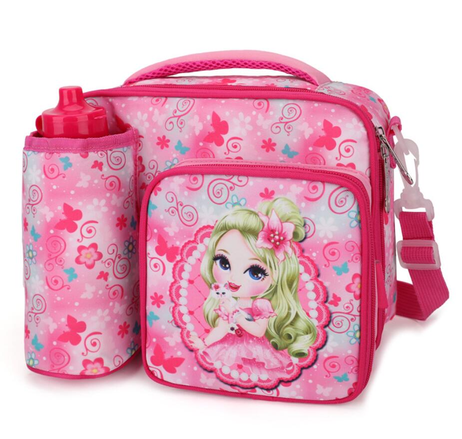 Prinses Kinderen Lunch Voedsel Box Tas Met Cup Cover Mode Geïsoleerde Thermische Voedsel Picknick Lunch Tas Voor Kid Cooler Tote bag Case: Pink