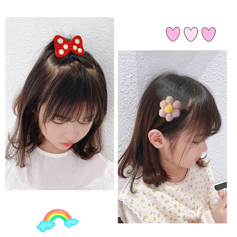 Newest 1set Winter Girls Cartoon Fruit Cashmere Faux Fur Soft Hairpins Sweet Children Hair Clips Kid Hair Accessories