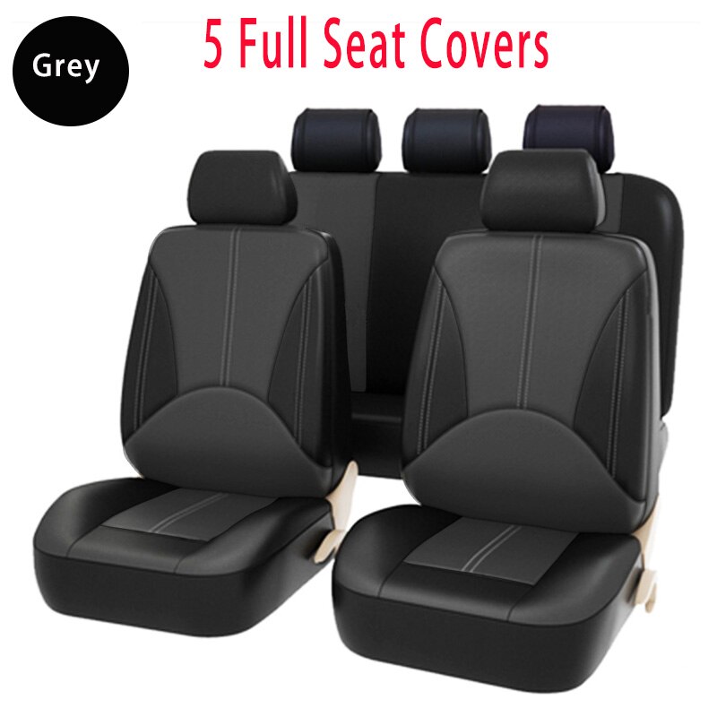 PU Leather Car Seat Cover Universal Patchwork Automobile Interior Cushion Cars Seat Covers All Seasons Grey Beige Cofffect: PQ170-5SeatGrey