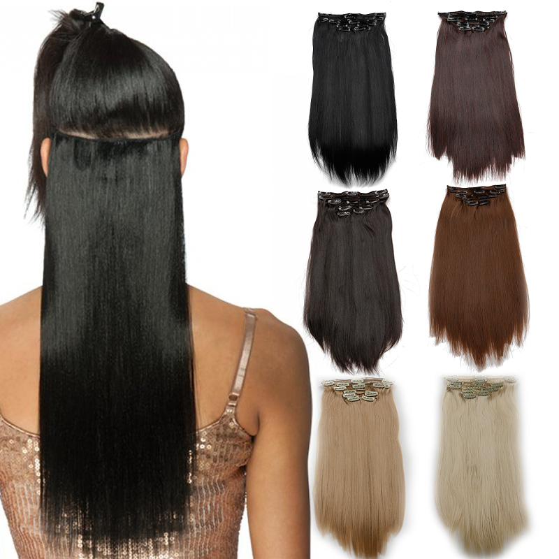 Feibin clip in hair extensions syntetisk hår 22 tommer 55cm langt lige hårstykke varmebestandigt  c46