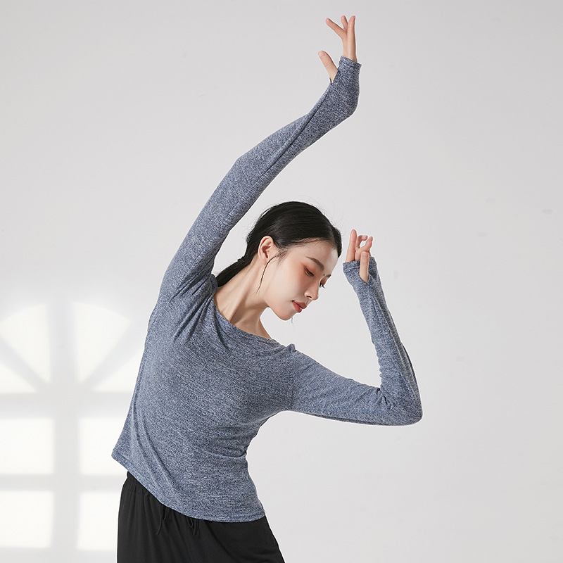 Dansen Praktijk Kleding Voor Vrouwen Folk Stijl Body Rijm Yoga Top Lange Mouw Duim Vinger Gat T-shirt Slim Moderne volwassenen 2XL