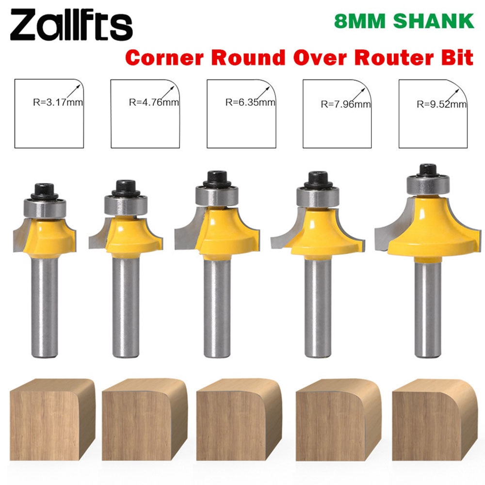 1PC 8mm Shank Corner Round Over Edging Wood Router Bit 2 Flute Corner Round Cove Box Bit Woodworking Tenon Cutter Tool