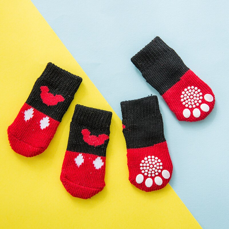 Calcetines antideslizantes con dibujos animados para mascota, medias cálidas informales para perro, Calcetines estampados para cachorros, perros pequeños y medianos, producto para mascotas, novedad: Negro / S