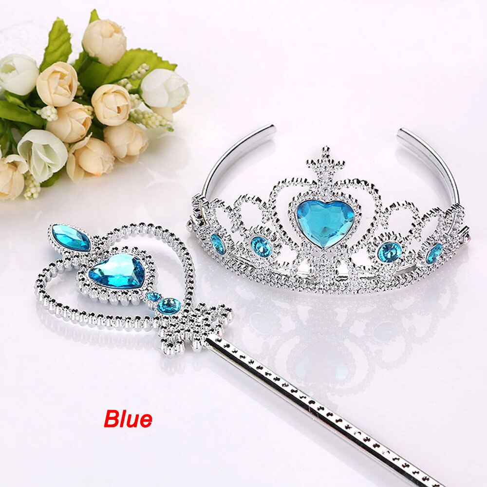 2Pcs/Set Princess Tiara Accessories Children Jewelry Crowns Magic Wands Girl Christmas Hair Styling Cosplay Accessories: blue