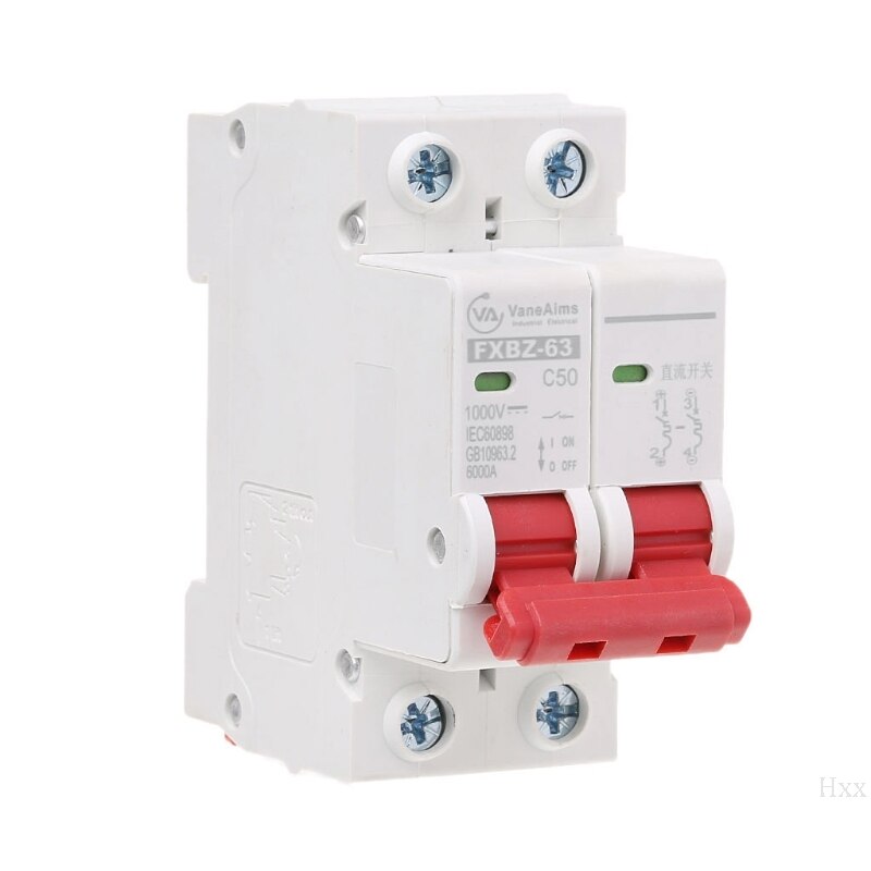 2P DC 1000V Solar Mini Circuit Breaker 10A/16A/32A/50A/63A DC Photovoltaic MCB Q1QC: 50A
