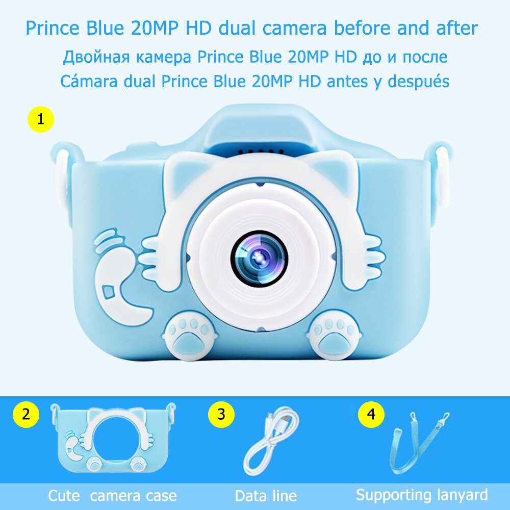 Bambini bambini fotocamera videocamere istantanee digitali regali di natale di capodanno Mini giocattoli educativi per ragazze ragazzi bambini bambino: Blue-NO Card