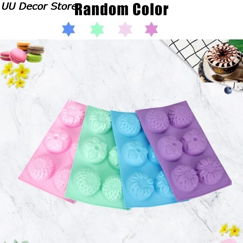 6 Gat Diy Siliconen Art Handgemaakte Zeep Ronde Bloemvorm Kaars Cake Bakvorm