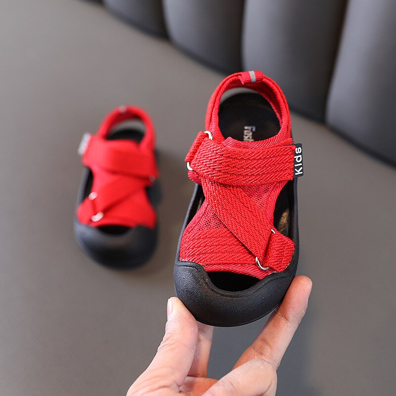 Summer Kids Beach Sandals Mesh Breathable Baby Girl Shoes Soft Bottom Toddler Boys Sandles SXX002: SXX050 Red / CN21 insole13.5 cm