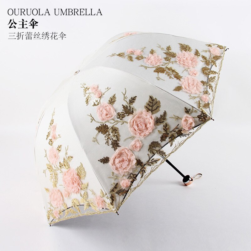 Women's umbrellas from the rain sun lace folding Parasol Girls outdoor parasol summer wedding sunshade flower wedding Umbrellas: Red