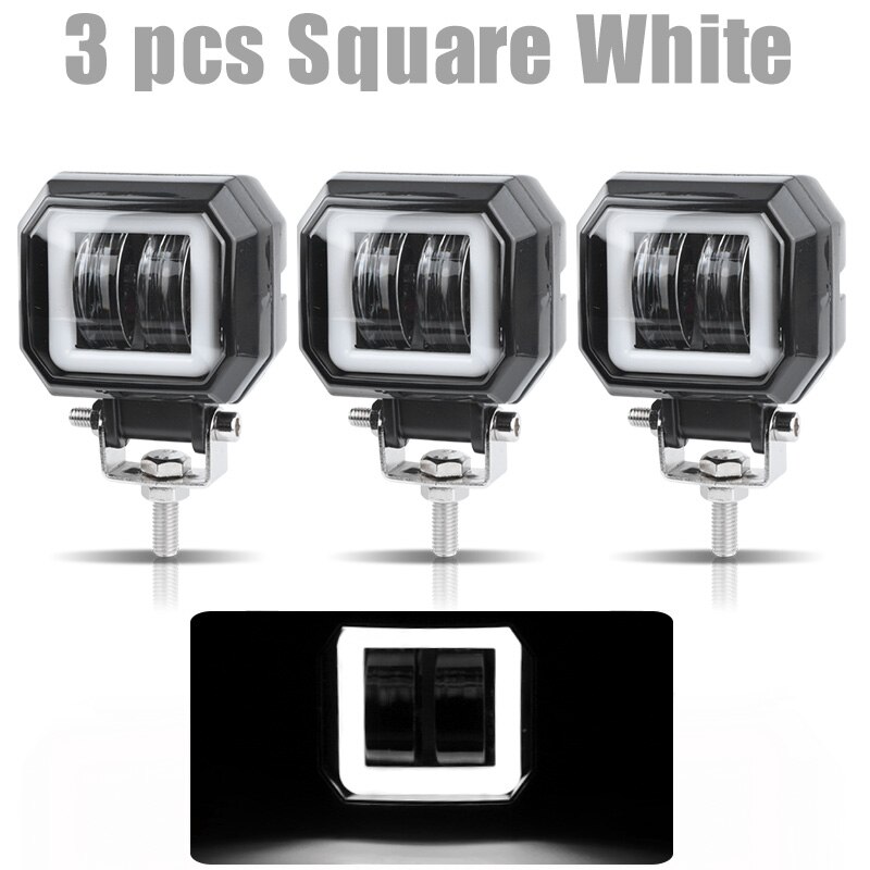 3 &quot; 7d led arbejdslys 20w kørelygter tågelygte kørelys hvid 6000k til biler motorcykel atv suv 12v 24v: 3 stk. firkantet hvid