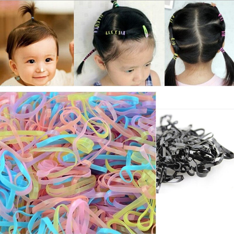 Portable 400-500 unids/bolsa de cinta para el pelo de goma soporte de cola de caballo cinta elástica lazos trenzas accesorios para el cabello para niños