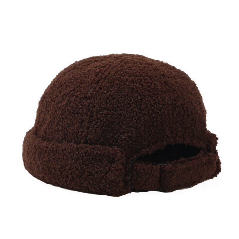 Vinter varm hipbeanies kvinder mand hat vasket retro kraniet cap justerbar brimless hat åndbar beanie hatcap: 4