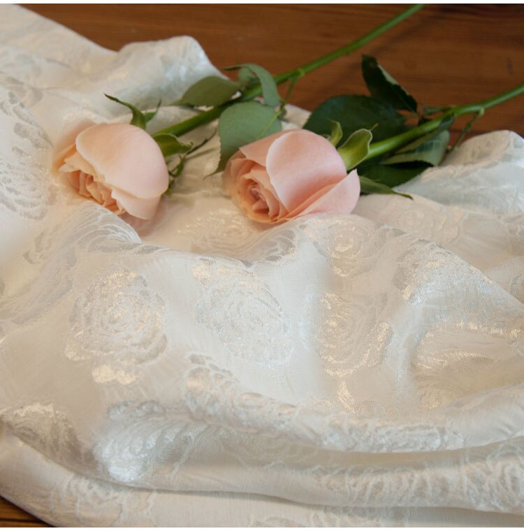 Seda brillante de lino, tela de algodón, Seda brillante de alta gama, tejido de jacquard de Rosa Blanca, vestido cheongsam de , costura