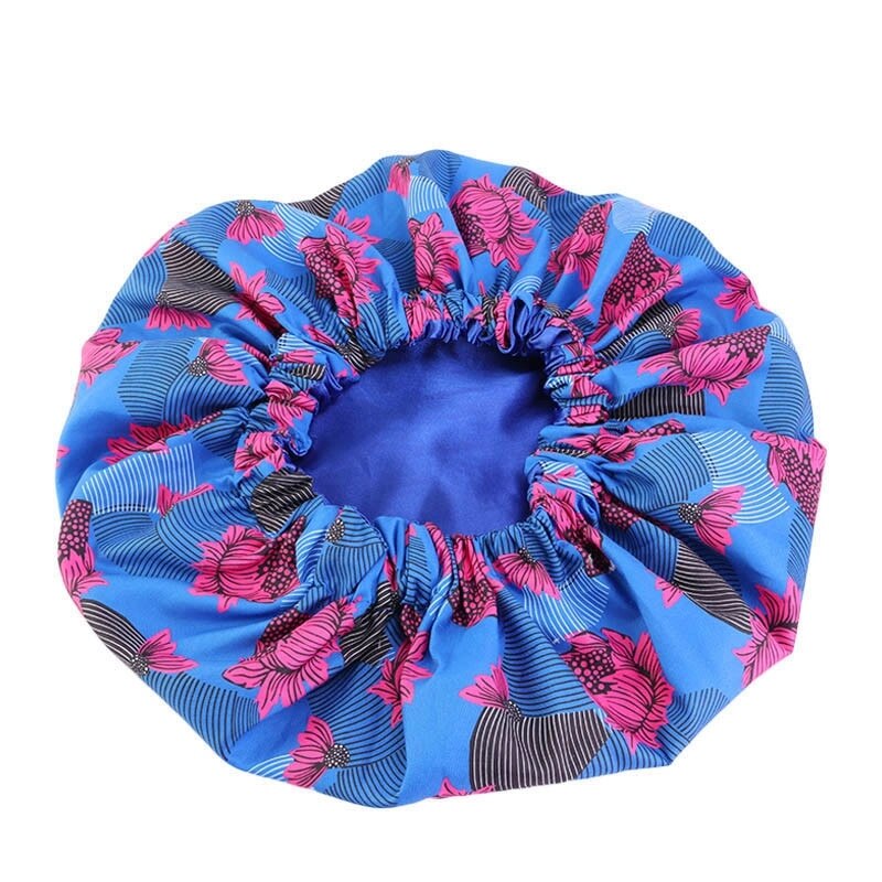38cm store print satin hætte hårhætter søvn afrikansk mønster tryk stof ankara nat hat hår styling cover tilbehør: Type 6