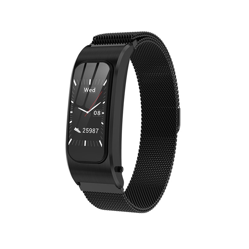 Smart watch Wireless Headphones Heart Rate Blood Pressure Fitness Bracelet Bluetooth 5.0 Earphone Headset Wristband Watch Band: Black