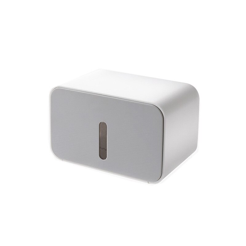 Caja de papel en rollo multifunción, soporte de papel higiénico sin perforaciones, Caja de papel higiénico de pared, impermeable, portarrollos de papel: White