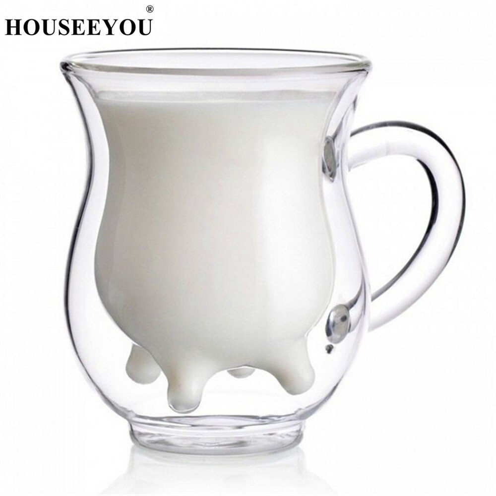 Houseeyou ko yver formet juice kande klar vin øl krus kop termoruder håndtag glas innovativ mælk creamer kaffe