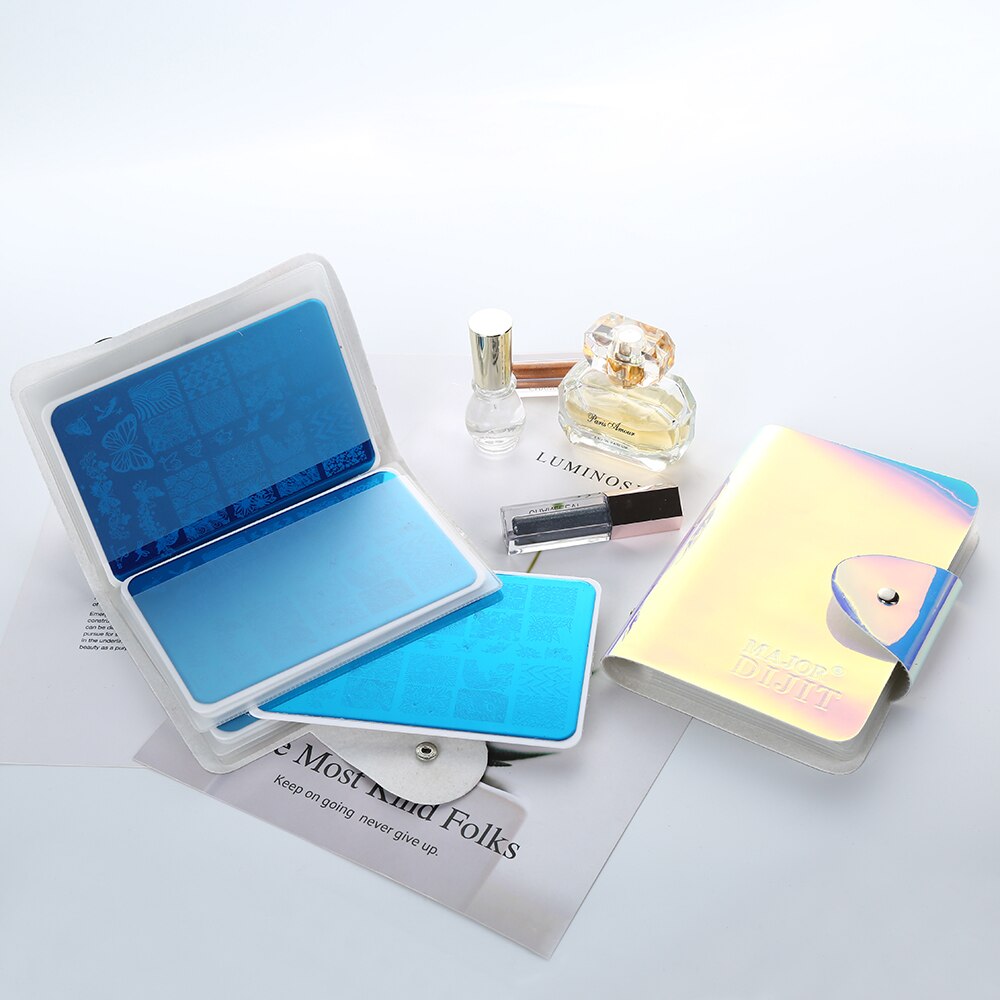 16 Slots Stamping Template Case Stamping Plate Holder Nail Template Holder Rectangular Storage 9.5*14.5cm Bag