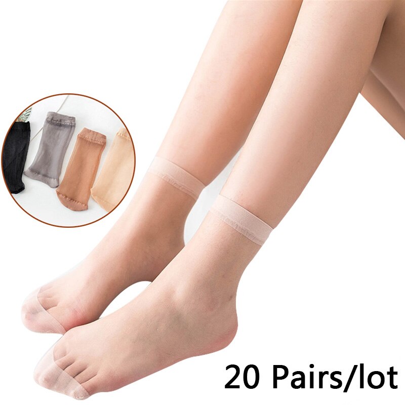 Chaussettes en Nylon pour femmes et filles, 40 pièces = 20 paires/lot, 0.15 usd/paire, Style d'été, Cool, respirant, Sexy, à peau noire, couleur Pure, offre spéciale