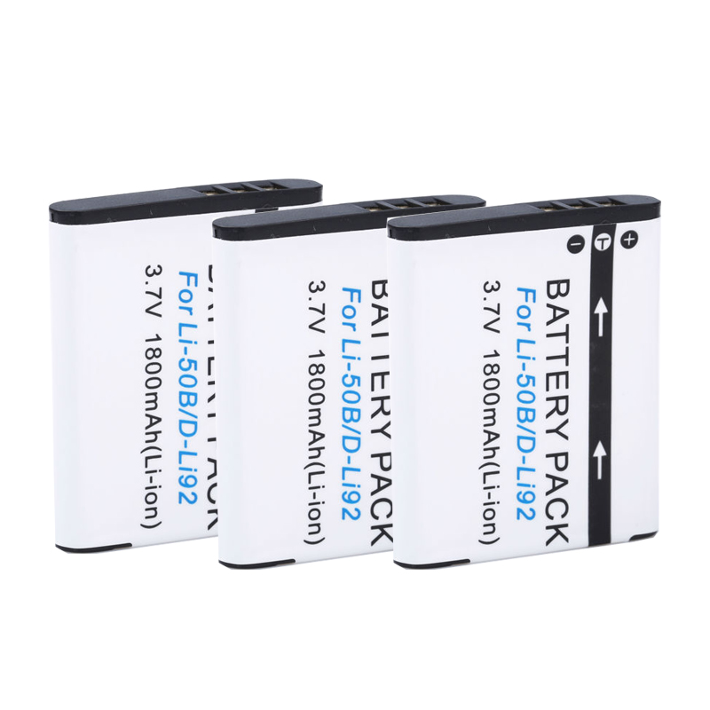 Li-50B Li50b Batterij D-LI92 Li-Ion Camera Batterij Voor Olympus Li 50b Batttery Voor Pentax XZ-1 SP-800UZ SZ-30 D Li92: 3pcs battery