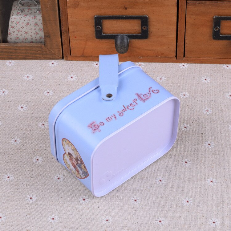 1Pc Metal Handle Storage Box Small Suitcase Organizer Case Sewing Kit Tinbox Candy Cookie Chocolate Packaging Wedding