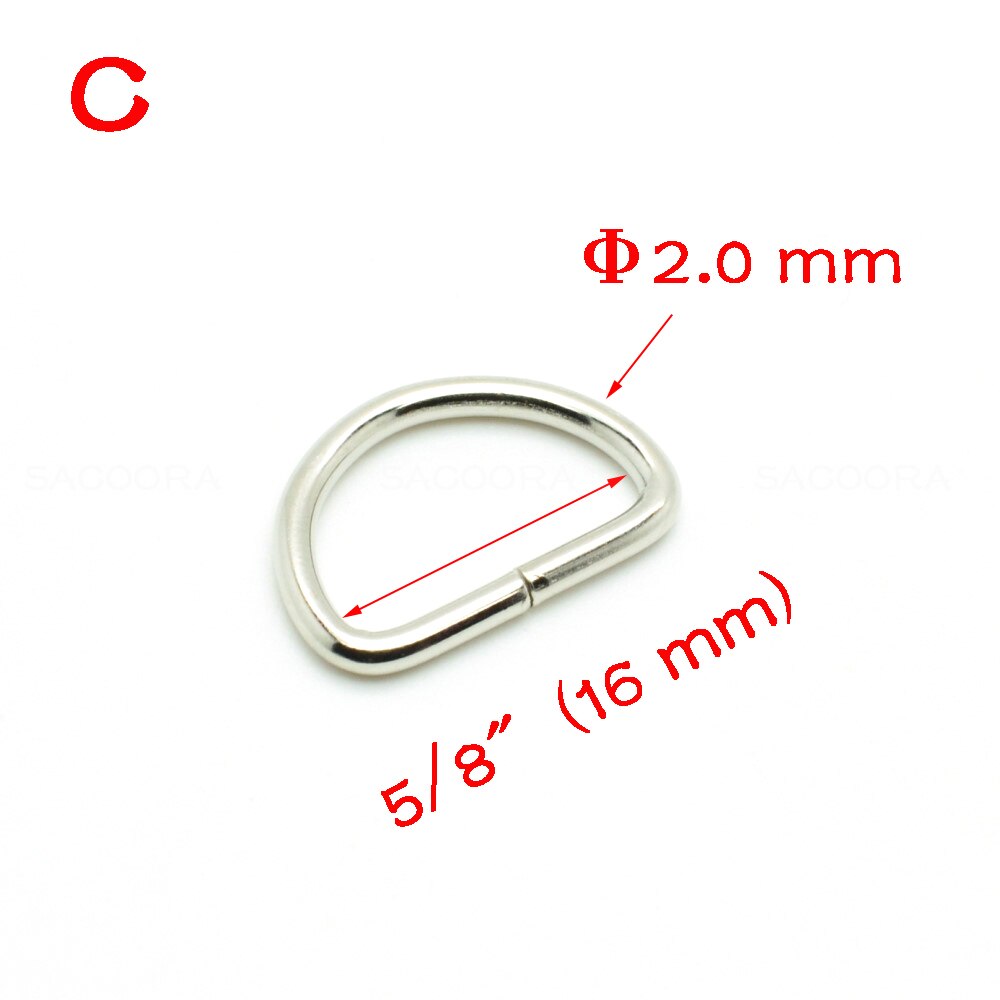 10 stuks/pak d-ring metalen ring metalen sluiting riemgesp leren hardware bh-haak pakket accessoires band 10mm-25mm