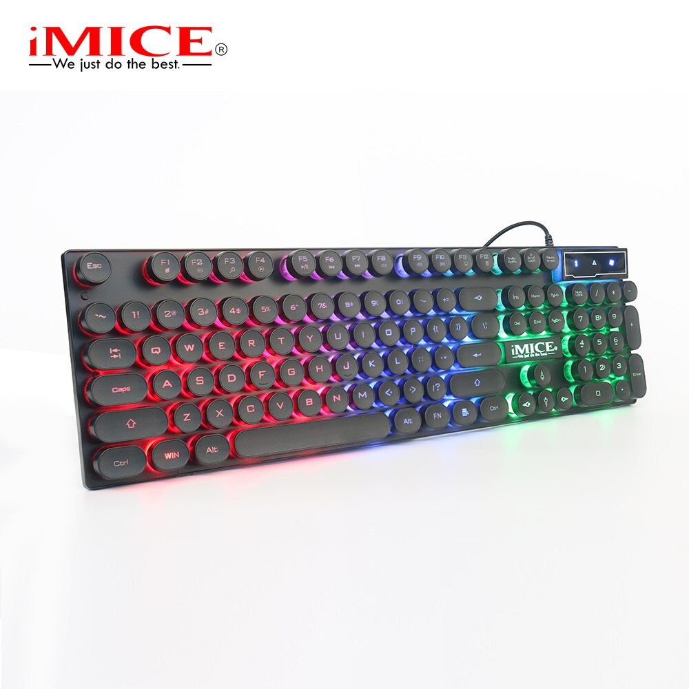 Keyboard Combos Backlit 104 Keys Round Keycaps Wired USB Keyboard with 2400DPI Mice Earphone Microphone with Volume Control