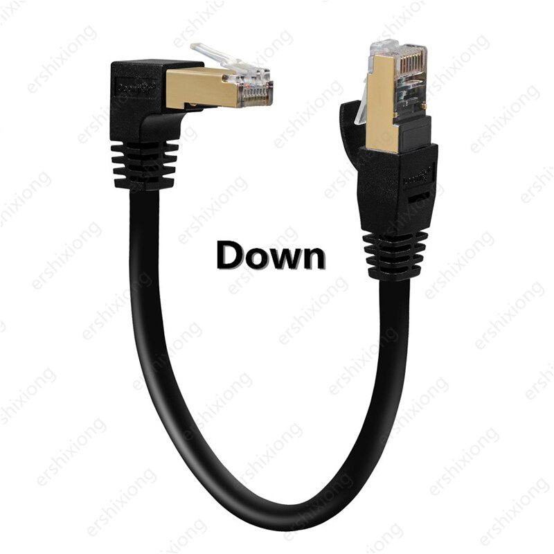 Cat7 kabel Ethernet RJ45 SFTP kabel krosowy 90 stopni kąt prosty do sieci komputerowe laptopa Modem Router 0.3m przewód Lan: Down