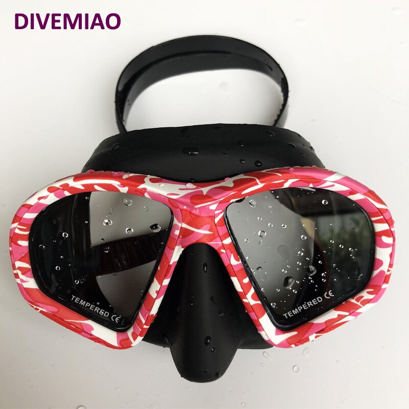 Divemiao dykning maske silikone maske til spearfishing fri dykning vandsport voksen camo maske grøn blå lyserød
