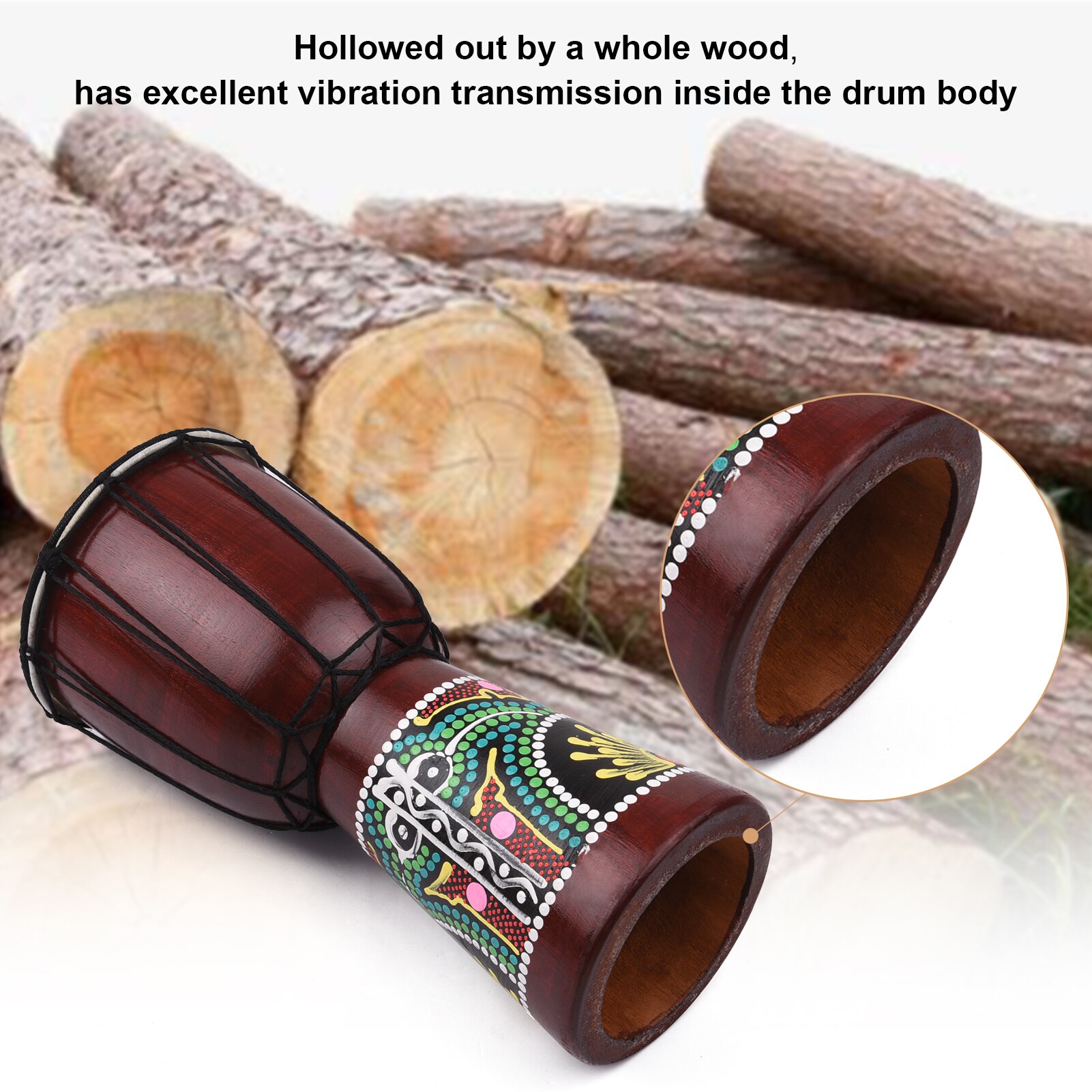 Muslady 6 Inch Djembe African Hand Drum Wooden African Drum With Goatskin Surface Hand-painted Colorful Patter for Beginners