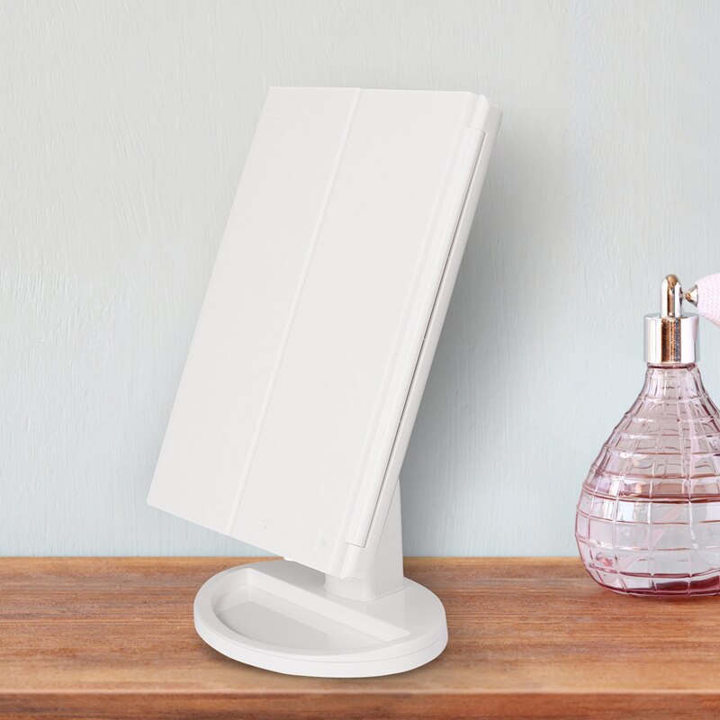 Espejo LED para maquillaje, espejo plegable con luz, 2 veces 3 veces más grande, espejo de relleno, espejo dorado rosa: white
