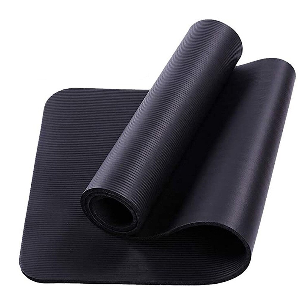 Yoga Mat - 173x61cm - 10mm Thick - Anti-slip - PVC - Fitness Exercise Pad: Black