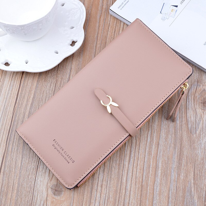 Carteira feminina com zíper, carteira longa moda estudante com suporte para cartões: Khaki