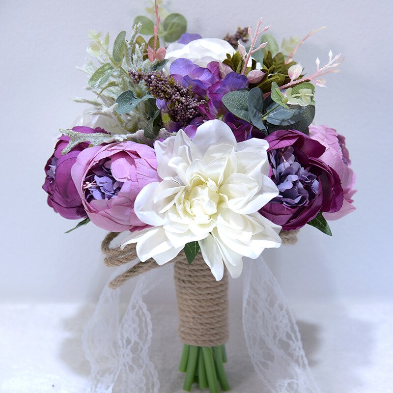 Brudebuket bryllupsbuket de mariage bryllupsbuketter kunstig rose bryllupsblomst buket de mariée ramo de novia: Lilla