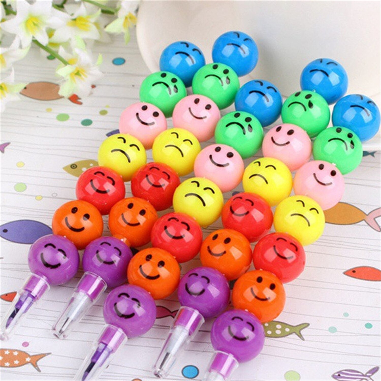 7 Color Crayons Cartoon Smiley Face Expression Candy Gourd Pen Children Students Painting Stationery School Office Supplies